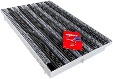ACO Schmutzfangmatte 60 x 40 Rips Casettenbürste hellgrau mit Vario Light Bodenwanne und Schnurwasserwaage